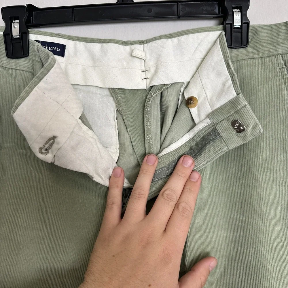 Lands End‎ Mens Sage Green Corduroy Pants Straight Leg 35x28 Cotton Chinos